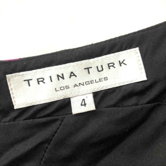 Trina Turk 100% silk one-shoulder black purple dress LBD fringe faux wrap 4 - Picture 4 of 13